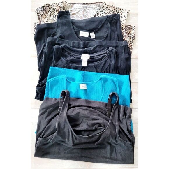 Chico's 2 Lot Of 5 Tops Black Blue Brown Shirts Stretch‎ Size Large Layering - Picture 1 of 11